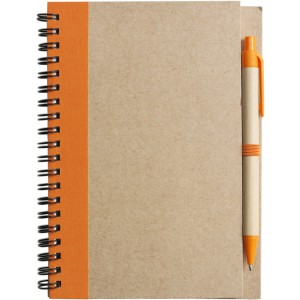Újrahasznosított spirálfüzet tollal, 60 lapos, narancs/natúr (füzet, notesz)