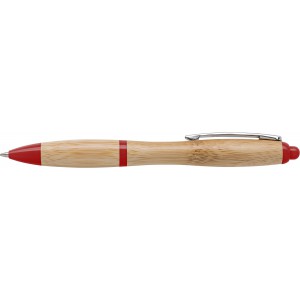 Bambusz golyóstoll kék tollbetéttel, piros (fa, bambusz, karton golyóstoll)